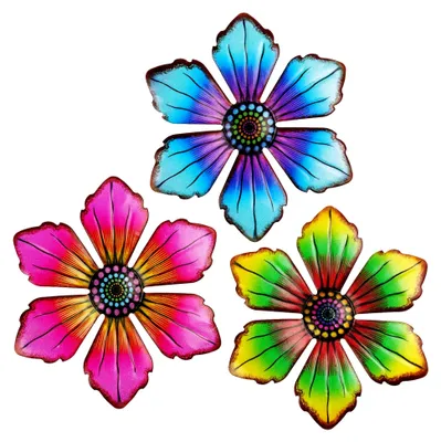 Produktbild von Wanddekoration aus Metallblumen, 3 Stück für Garten und Zuhause