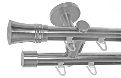 Produktbild von Innenlauf Gardinenstange Edelstahl Look 20mm Deckenbefestigung, 2-läufig Knauf, Länge wählbar D40 E86E30
