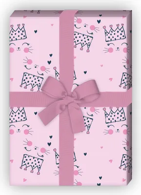 Produktbild von Rosa Prinzessinnen Geschenkpapier mit Eulen Kätzchen mit Herzen - G12308, 32 x 48cm