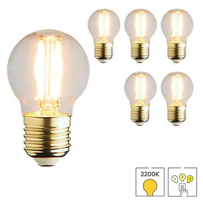 Produktbild von 6er-Set LED-Glühbirnen E27 | 3-stufig dimmbar | 4 Watt | 2200K extra warmweiß | Hell | G45 | Glühfaden | Lybardo