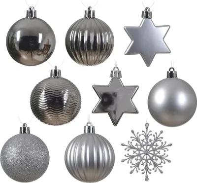 Image de DECORIS Weihnachtskugeln Mix 023922 bruchfest silber 40St