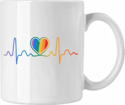 Produktbild von Trendation - LGBT Tasse Geschenk für Schwule Lesben Transgender Regenbogen Herzschlag Lustige Grafik Regenbogen (Weiß)