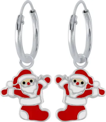 Produktbild von Creolen Weihnachten: 925 Silber Ohrringe „Weihnachtsmann“ 925 Sterling Silber