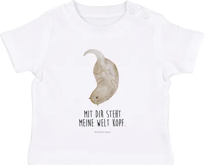 Produktbild von Mr. & Mrs. Panda  T-Shirt Otter Kopfüber 12. - 18. Monat - Weiß - Geschenk, Babyshirt, Seeotter, Kleinkind, Baby Jerseyshirt, Liebe, Verknallt, Shirt, Verliebt