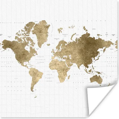 Produktbild von MuchoWow® Poster Weltkarte - Glitter - Gold 75x75 cm - Wand Dekoration