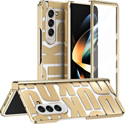 Produktbild von Hülle für Samsung Galaxy Z Fold 5 Hülle mit Displayschutz und Scharnierschutz, Galvanisierter Klar Schutzhülle Gold