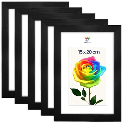 Obrázok produktu pre MG Design, súprava 5 kusov čiernych rámov na obrázky, 15x20 cm - rámy z prírodného dreva s akrylovým sklom, vhodné na zavesenie aj na postavenie (vertikálne aj horizontálne)