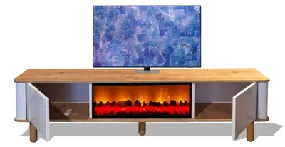 Produktbild von Eleganter Weißer TV-Schrank Designer Holzfüße TV-Kamin-Lowboard