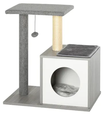 Produktbild von PawHut Holz Kratzbaum Katzenbaum Kletterbaum mit Katzenhöhle und Plüschkissen