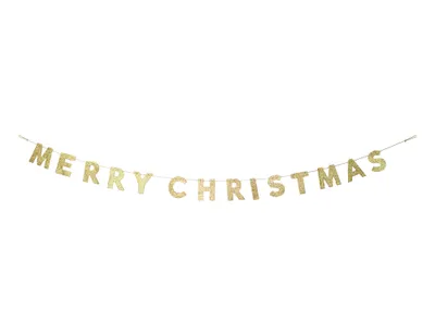 Produktbild von Weihnachtsdeko "Merry Christmas" Schriftzug Goldfarben 190 x 10 cm - Holz
