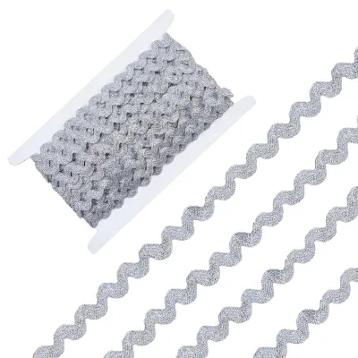 Rick-Rack-Borte, Metallic-Silber, 17 Yards, 8 mm, wellenförmig, DIY