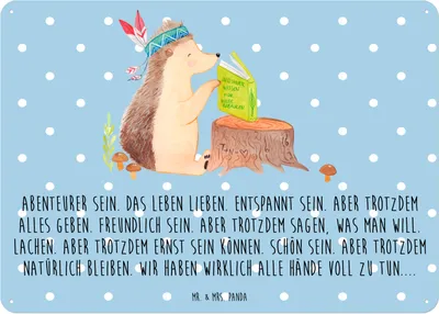 Produktbild von Mr. & Mrs. Panda Schild Igel Federschmuck DIN A6 - Blau Pastell - Geschenk, Türschild, Indianer, Waldtiere, Lagerfeuer, Magnetschild, Camping, Abenteuer, tafel, Wandbild
