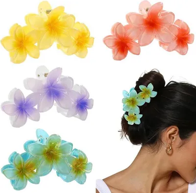 Image de lot de 4 fleurs Pinces à cheveux acryliques Barrettes Femmes Filles Accessoires de cheveux