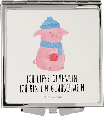 Produktbild von Mr. & Mrs. Panda Schminkspiegel Schwein Glühwein - Weiß - Geschenk, Weihnachten, Reisespiegel, Taschenspiegel, Kosmetikspiegel, Weihnachtsmarkt, Glühschwein, Punsch
