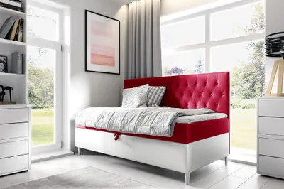 Produktbild von Boxspringbett Gästebett Kinderbett FINJA Nr.2 80x200cm Weiss-Rot