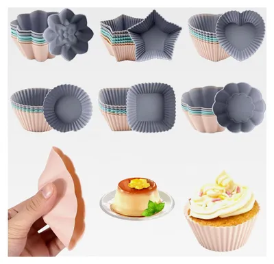 Produktbild von 36 Silikon Muffinförmchen, Muffinform Silikon in 6 verschiedenen Formen, wiederverwendbare Antihaft-Silikonformen für DIY Backen von Kuchen und Pudding