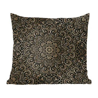 Produktbild von MuchoWow® Zierkissen Sofakissen Wohnzimmer Dekokissen 45x45 cm Goldenes Muster auf schwarzem Hintergrund - Schlafpolster - Polster für das Sofa