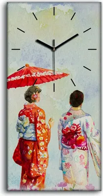 Produktbild von Wandbild Leinwand Bilder Wanduhr 30x60 Gemälde Aquarelle Bäume Japanisch - schwarze Hände