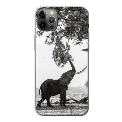 Produktbild von MuchoWow® Handyhülle Schutzhülle Hülle für iPhone 13 Pro Max Elefant - Baum - Tiere - Schwarz und weiß Silikon Softcase Handy Hülle - Mobiltelefon