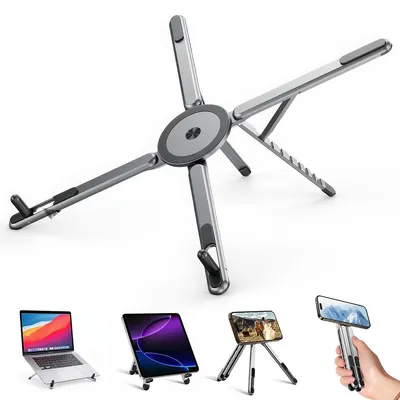 Produktbild von 4-in-1 faltbarer Laptopständer mit magnetischer Handyhalterung, Tischständer aus Flugzeugaluminium, für Laptop, iPad, Reisen & Vlogging