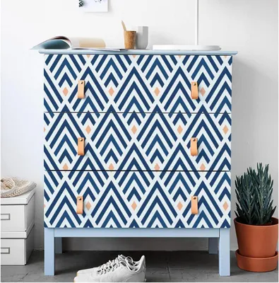 Produktbild von Geometrische Selbstklebende Tapete Blau Weiß Wasserdicht 44,5x500cm