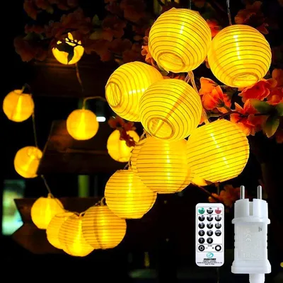 LED-Lichterkette 5 m, 20 warmweiße Lampions, 8 Modi, Timer, Fernbedienung