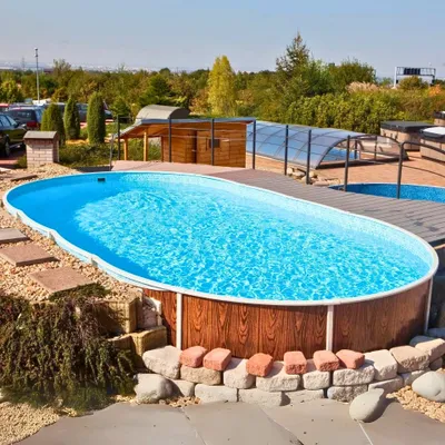 Produktbild von Azuro Deluxe Stahlwandpool mit Holzoptik Oval 730 x 370 x 120 cm