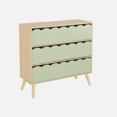 Produktbild von sweeek - Kinderkommode Holzlook 3 Schubladen Kiefernholzfüße - Grün