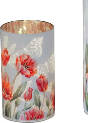 Produktbild von LED Tischlampe FRÜHLINGSZEIT Tulpen Zylinder 15cm weiß rot mit Timer Formano F25