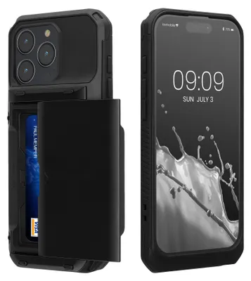 Produktbild von kwmobile Premium Handyhülle kompatibel mit Apple iPhone 15 Pro Max Hülle - Smartphone Schutzhülle mit Kartenfach für bis zu 4 Karten - Schwarz