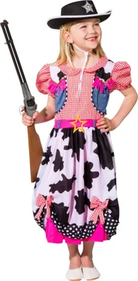 Cowgirl Kostüm Kleid mit Schleifchen für Kinder Gr. 116-128 bunt Wilder Westen SALE Fasching Karneval Mottoparty Kinderfasching