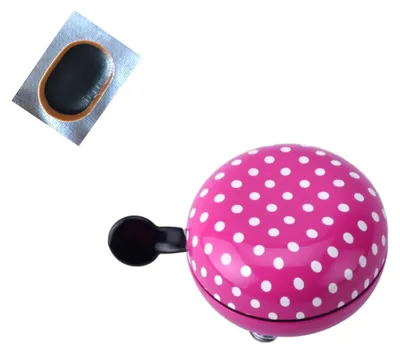 Produktbild von Ding Dong Fahrrad Glocke Ø 80 mm Klingel Pink mit weißen Punkten inkl. Schlauchflicken