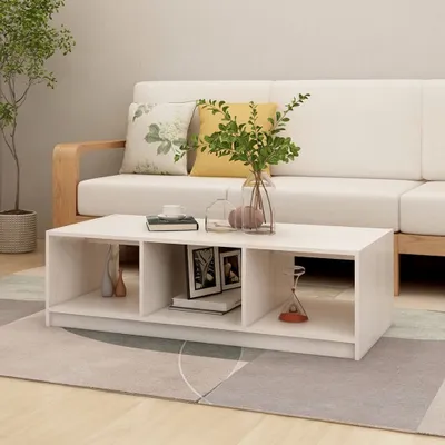 Produktbild von "2026 Promotion" Couchtisch Wohnzimmer - Kaffeetisch - Weiß - 110x50x34 cm Massivholz Kiefer - Sofatisch CC27389