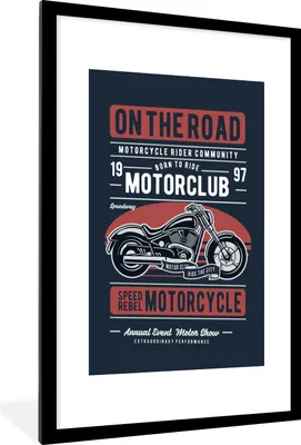 Produktbild von MuchoWow® MuchoWow® Gerahmtes Poster Motorrad - Retro - Briefe - Schwarz 60x90 cm - Poster mit zchwarzem Bilderrahmen - Dekoration - Wandposter Wohnzimmer - Hochwertig