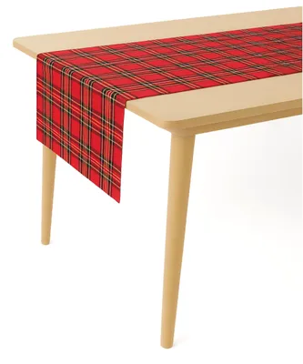 Imagen del producto de Mantel individual, 40 x 280 cm, estampado de tartán rojo, 100% poliéster, ideal para Navidad