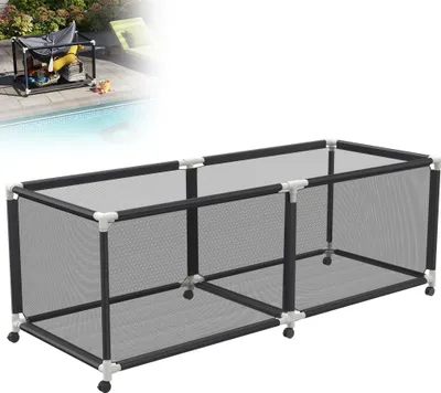 Zdjęcie produktu dla LZQ Pojemnik na basen z kółkami i siatkowym koszem - 230 x 79 x 88 cm, organizer na kółka do pływania, dmuchane materace i zabawki wodne, rama z PVC, czarny