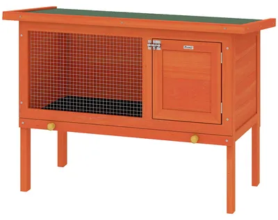 Produktbild von PawHut Hasenstall Kaninchenstall aus Holz mit aufklappbar Bitumendach Orange