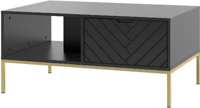Produktbild von Couchtisch BRIZZI 05 Schwarz mit Gold Metallrahmen Kaffeetisch mit 2 Türen