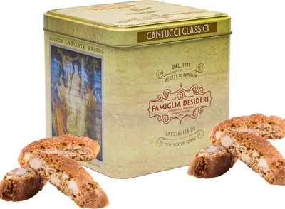 Produktbild von Famiglia Desideri - Cantucci di Prato Mandelbiscotti 30% in Montecatini Terme-Dose, Typische Toskanische Handwerksbäckerei, Traditionelles Italieni...