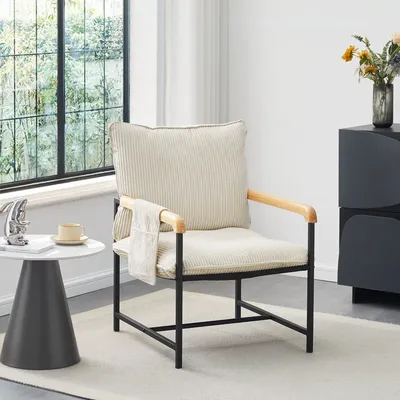 Image de CLIPOP Fauteuil,59x65x89cm Fauteuil de salon,velours côtelé Coussin avec cadre métallique,Beige