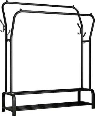 Immagine prodotto di Appendiabiti - Appendiabiti da terra - Due aste - Struttura in metallo - Design moderno - Da montare - Nero