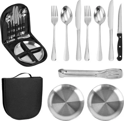 Produktbild von draagbares Campingbestek, Set aus Edelstahl, ideal für den Außenbereich