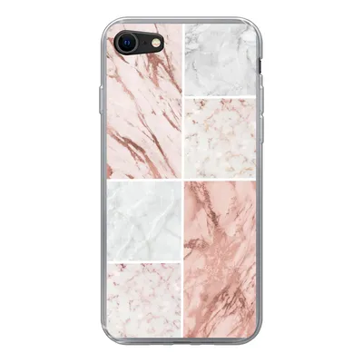 Produktbild von MuchoWow® Handyhülle Schutzhülle Hülle für iPhone 7 Marmor - Weiß - Rosa Silikon Softcase Handy Hülle - Kartenhalter