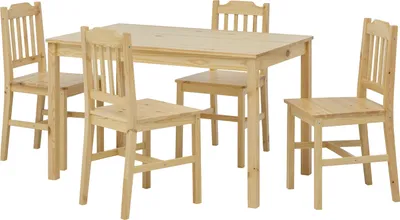 Produktbild von Möbilia Essgruppe 5-tlg. | 4 Stühle, 1 Tisch | Kiefer-Holz massiv | B 118 x T 75 x H 73 cm | natur, lackiert | 19020016 | Serie ESSGRUPPE