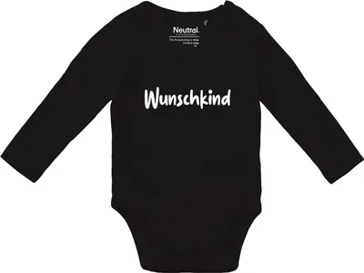 Produktbild von Huuraa Baby Body Wunschkind Schriftzug 68 Black  Baumwolle Fairtrade Langarmbody Geschenkidee