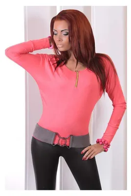 Produktbild von Damen Longshirt Tunika feinstrick Pulli Bluse; Gr. S/M; Koralle