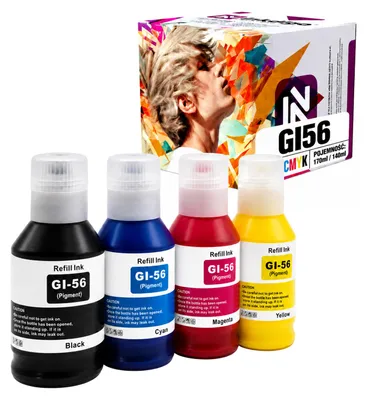 Produktbild von Inkdigo 4er-Set Tinte GI-56 für Canon Maxify GX3040, GX3050, GX4040, GX4050 – CMYK,
