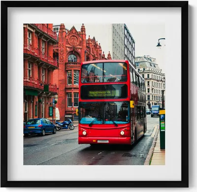 Produktbild von Bus in Birmingham Vereinigtes Königreich– Wandbild mit Rahmen – Gerahmtes Bild  – Wanddekoration – 50x50 cm –  Schwarz Rahmen