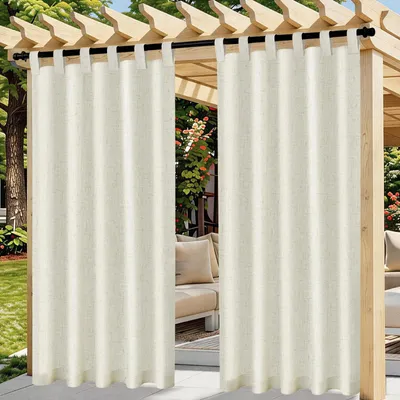 Image de Omgoods - Rideaux d'extérieur résistants aux intempéries - Lot de 2 en beige pour terrasse et balcon (132 x 215 cm)