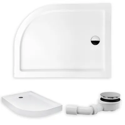 Produktbild von Brodzik Kompaktowy Prysznicowy Półokrągły 100x80x15Links Akrylowy, Gładki | w zestawie - Syfon, odpływ ⌀90 mm + nogi (stelaż) | BADLAND SATURN